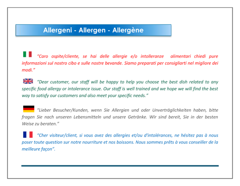 Avviso allergeni Avviso allergeni